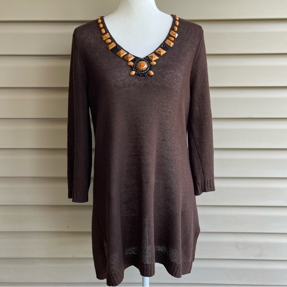 •Chico's• Linen Blend Tunic Sweater - Size Medium